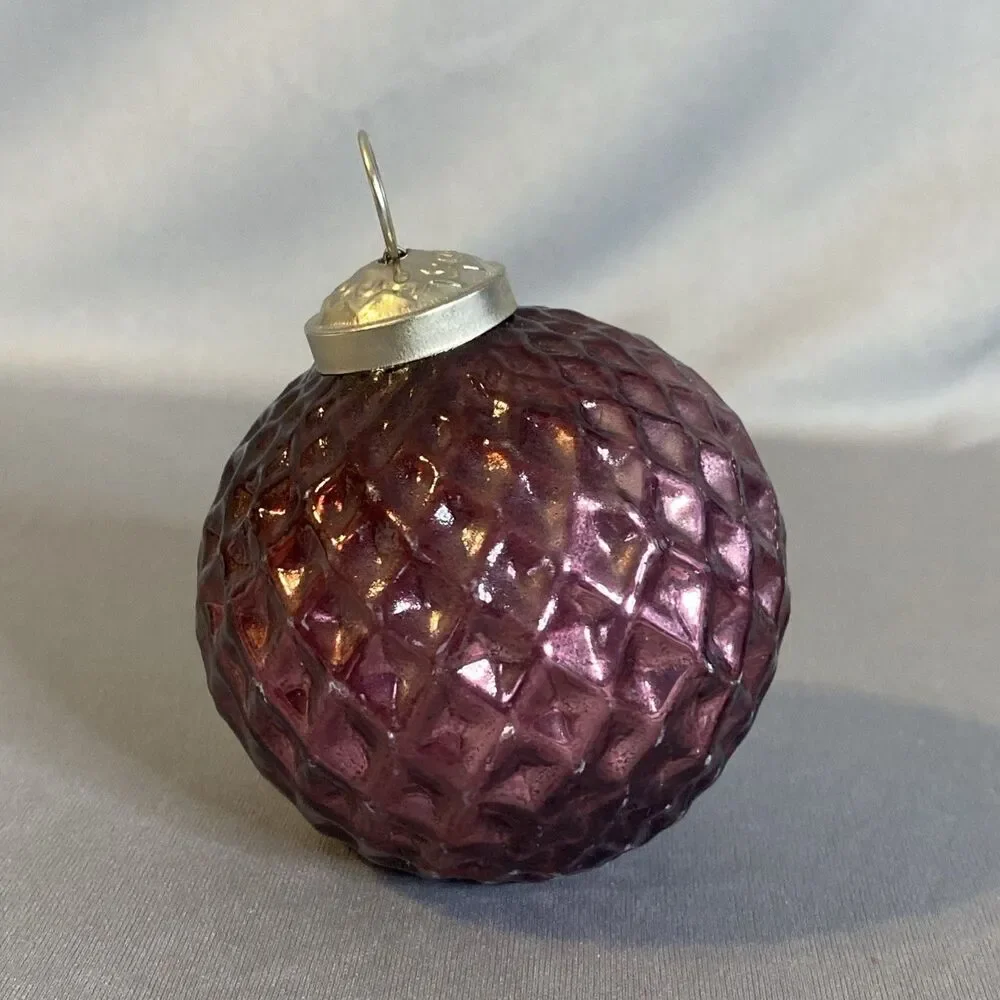 Kugel Inspired Blown Glass Ball Ornament Purple Diamond Quilted  Christmas Decor